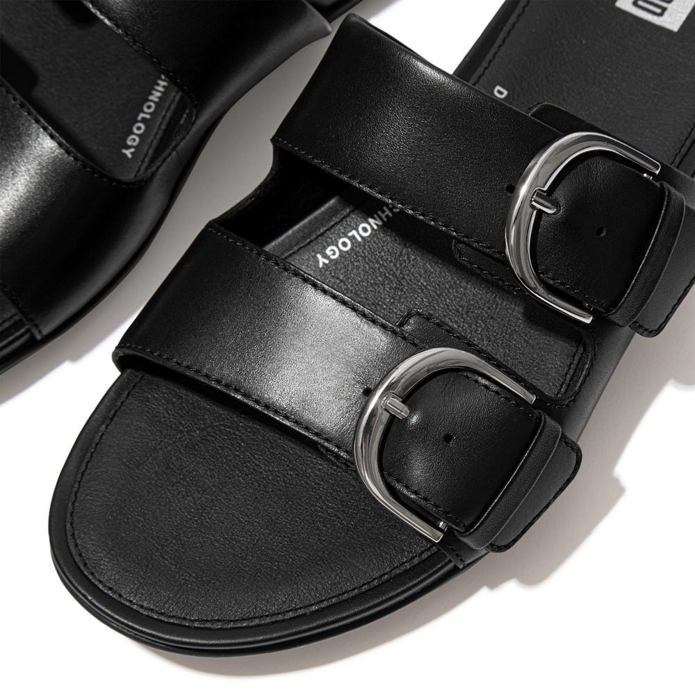 Fitflop Womens Slides - Gracie Buckle Leather - Black - 629-PISODQ